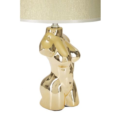 Lampe à Poser Céramique Dorée En Forme De Buste Féminin Ø25x39,5 Cm Avec Abat-jour Beige