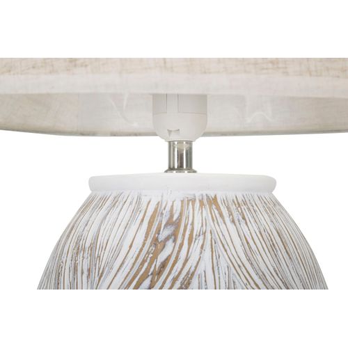 Lampe à Poser En Résine Blanche Et Brune Ø38x67 Cm Avec Abat-jour Beige Style Bohème Chic