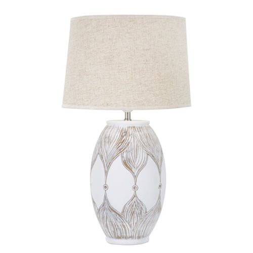 Lampe à Poser En Résine Blanche Et Brune Ø38x67 Cm Avec Abat-jour Beige Style Bohème Chic