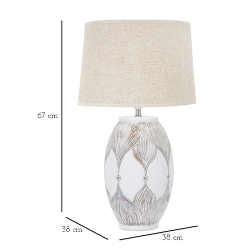 Lampe à Poser En Résine Blanche Et Brune Ø38x67 Cm Avec Abat-jour Beige Style Bohème Chic