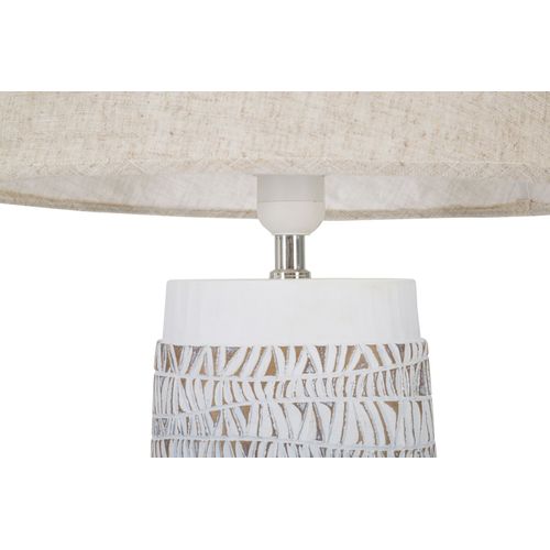 Lampe à Poser En Résine 35x60,5 Cm Blanc Vieilli Et Brun Avec Abat-jour Beige Style Bohème Chic
