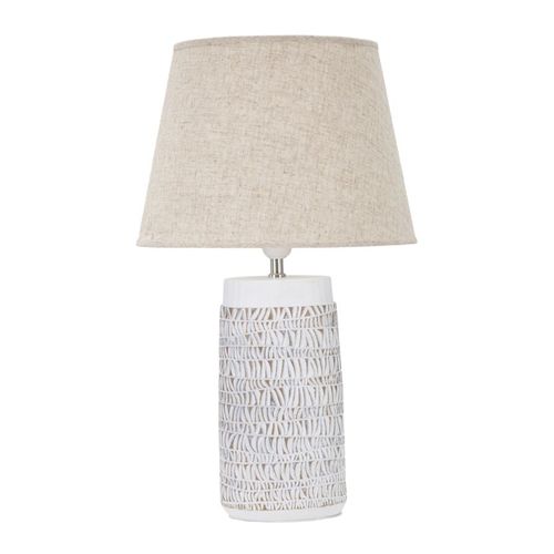 Lampe à Poser En Résine 35x60,5 Cm Blanc Vieilli Et Brun Avec Abat-jour Beige Style Bohème Chic