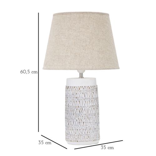 Lampe à Poser En Résine 35x60,5 Cm Blanc Vieilli Et Brun Avec Abat-jour Beige Style Bohème Chic