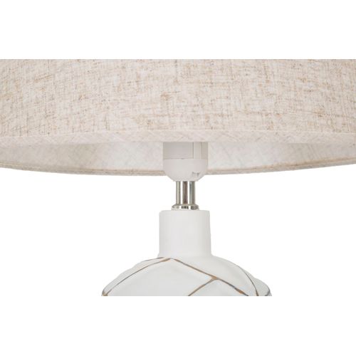 Lampe à Poser En Résine Ø35x60 Cm Blanc Vieilli Et Brun Avec Abat-jour Beige Style Bohème Chic