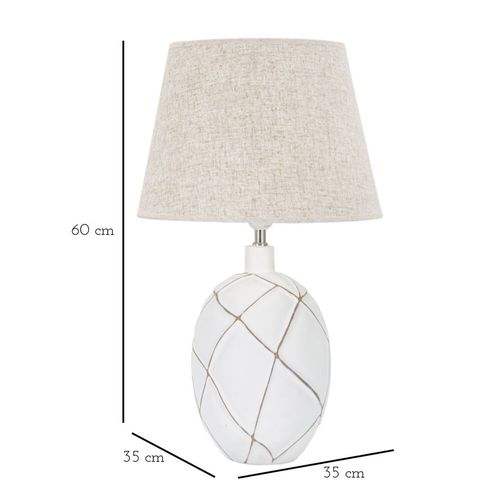 Lampe à Poser En Résine Ø35x60 Cm Blanc Vieilli Et Brun Avec Abat-jour Beige Style Bohème Chic