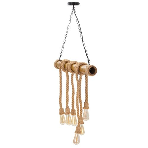 Suspension Bambou Et Corde 6 Lumières 80x15x120 Cm Style Bohème Chic
