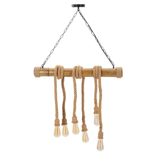 Suspension Bambou Et Corde 6 Lumières 80x15x120 Cm Style Bohème Chic