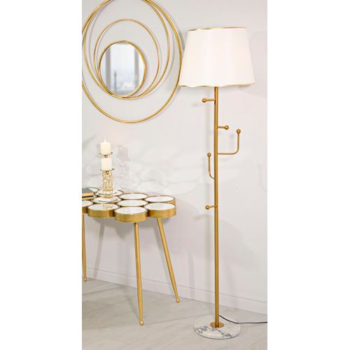 Lampadaire Doré Avec Base En Marbre Et Porte-manteaux Intégré 41x173 Cm