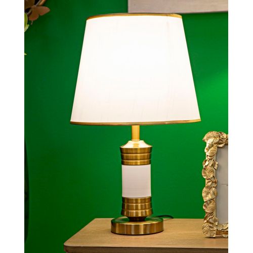 Lampe à Poser Métal Doré Et Blanc Avec Abat-jour Élégant 31x52 Cm