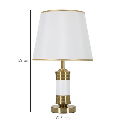 Lampe à Poser Métal Doré Et Blanc Avec Abat-jour Élégant 31x52 Cm
