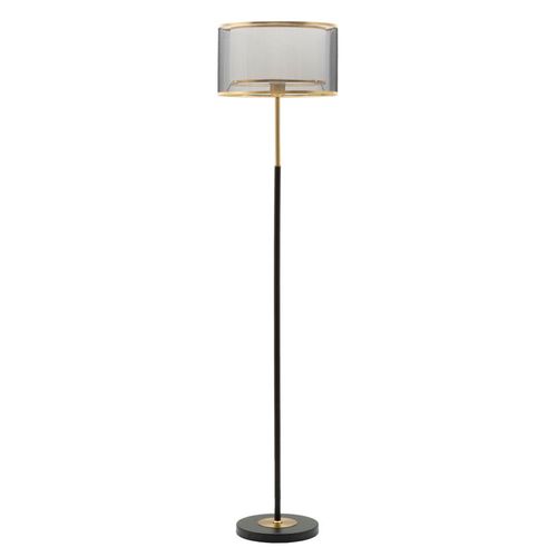 Lampadaire Moderne Métal Noir Et Doré Avec Abat-jour Double Et Bord Doré