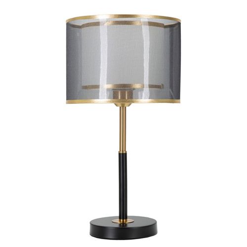 Lampe à Poser Métal Noir Et Or Avec Abat-jour Double Tissu 25x48 Cm