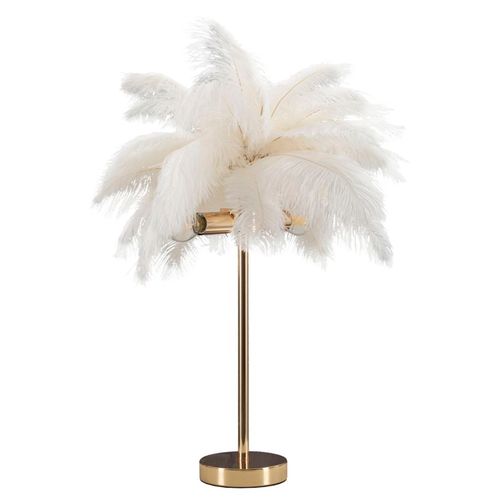 Lampe à Poser Métal Doré Avec Abat-jour Plumes Blanches 40x55 Cm