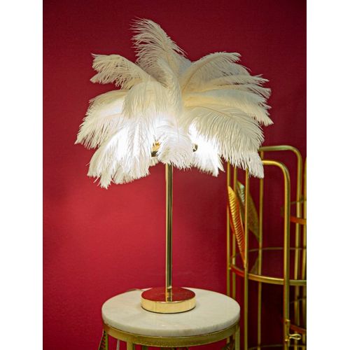 Lampe à Poser Métal Doré Avec Abat-jour Plumes Blanches 40x55 Cm