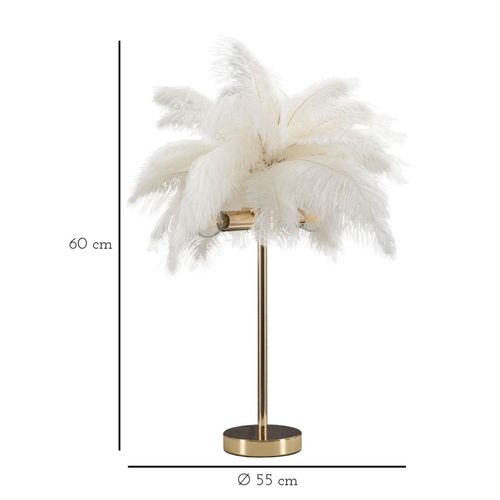 Lampe à Poser Métal Doré Avec Abat-jour Plumes Blanches 40x55 Cm