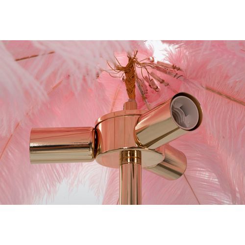Lampadaire Doré 3 Lumières Avec Abat-jour Plumes Roses Chic