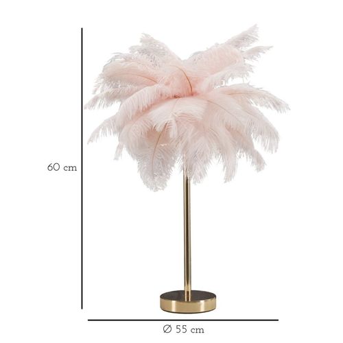 Lampe à Poser Dorée Avec Abat-jour Plumes Roses 40x55 Cm