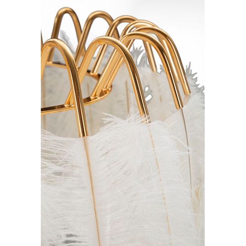 Lampadaire Doré 1 Lumière Avec Abat-jour Plumes Blanches Élégant