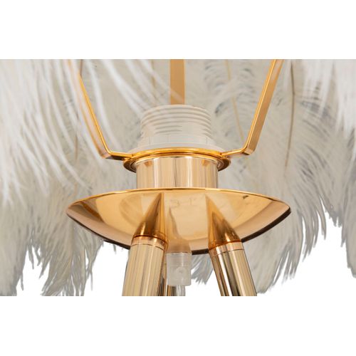 Lampadaire Doré 1 Lumière Avec Abat-jour Plumes Blanches Élégant