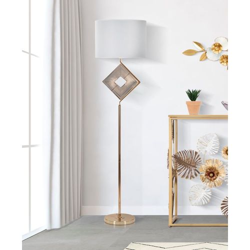 Lampadaire Doré Design Géométrique Avec Abat-jour Blanc Élégant 161 Cm