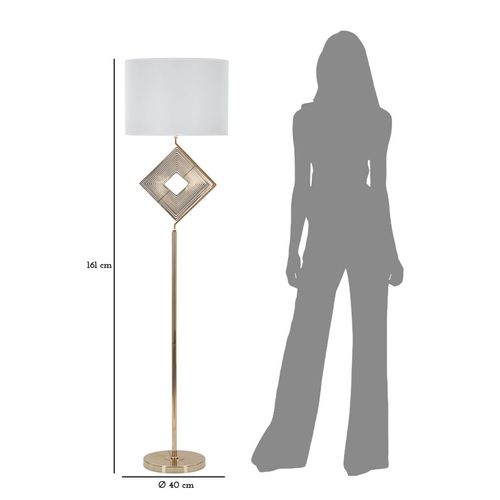 Lampadaire Doré Design Géométrique Avec Abat-jour Blanc Élégant 161 Cm