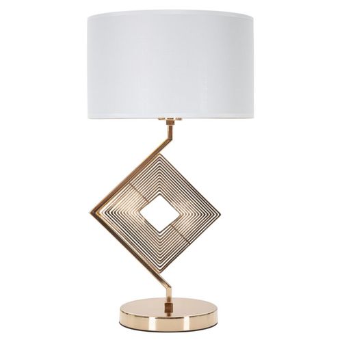 Lampe à Poser Dorée Décor Géométrique Avec Abat-jour Blanc Ø30x56 Cm