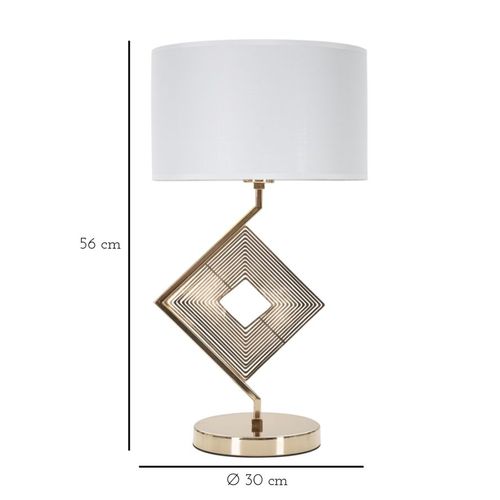 Lampe à Poser Dorée Décor Géométrique Avec Abat-jour Blanc Ø30x56 Cm