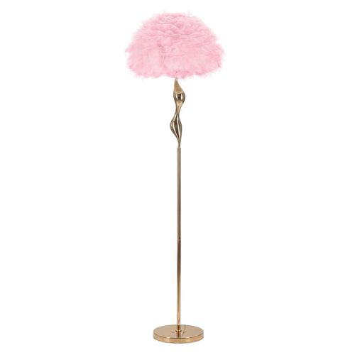 Lampadaire Doré Élégant Avec Abat-jour En Plumes Roses 165 Cm