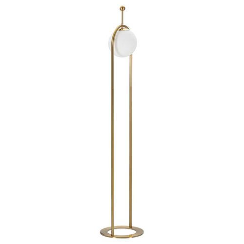 Lampadaire Doré Ø28 Cm X 168 Cm Avec Abat-jour Sphérique En Verre Blanc Élégant
