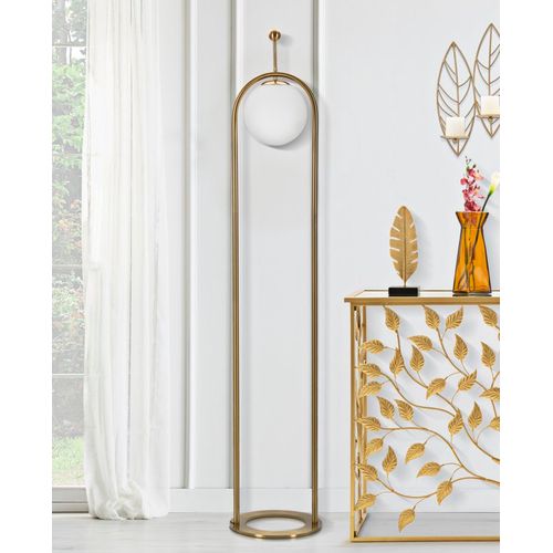 Lampadaire Doré Ø28 Cm X 168 Cm Avec Abat-jour Sphérique En Verre Blanc Élégant