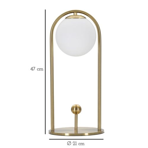 Lampe à Poser Dorée Avec Abat-jour Sphérique En Verre Blanc Ø21x47 Cm