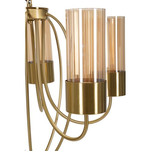 Suspension Métal Noir Et Verre 5 Lumières Ø80x103 Cm Pour Salon Ou Salle à Manger