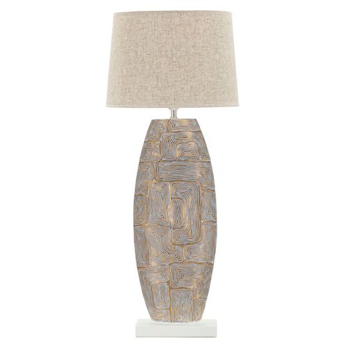 Lampe à Poser Moderne Eclips Tower Ø38x90 Cm En Résine Dorée Avec Abat-jour Tissu