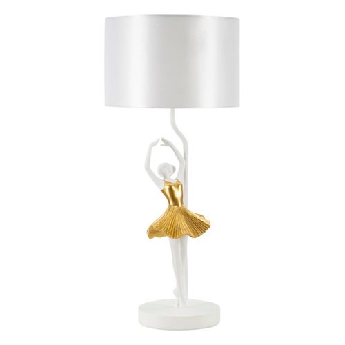 Lampe à Poser Danseuse Dorée En Résine Et Métal Avec Abat-jour Ø28x64 Cm
