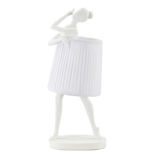 Lampe à Poser Danseuse En Résine Blanche Avec Abat-jour Tissu Ø29x62,5 Cm