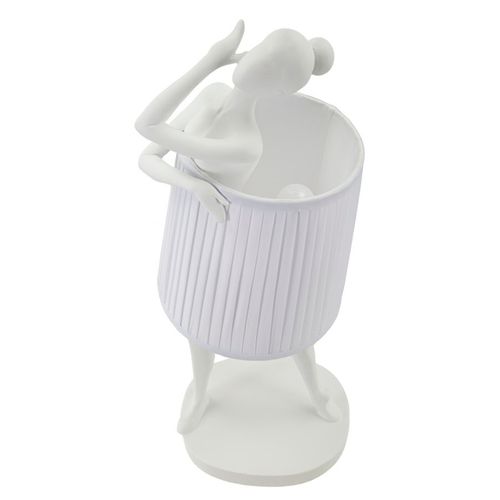 Lampe à Poser Danseuse En Résine Blanche Avec Abat-jour Tissu Ø29x62,5 Cm
