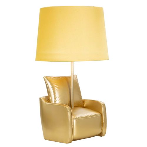 Lampe à Poser Vintage Dorée En Résine Avec Abat-jour Jaune 26x46 Cm