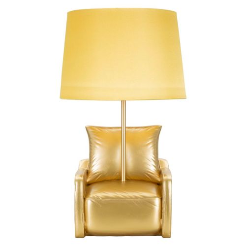 Lampe à Poser Vintage Dorée En Résine Avec Abat-jour Jaune 26x46 Cm