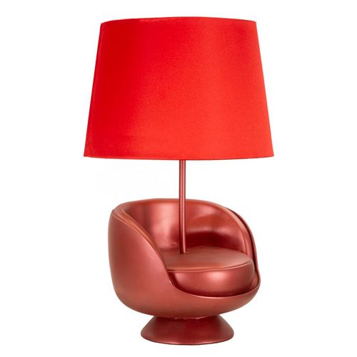 Lampe à Poser Vintage Rouge En Résine Avec Abat-jour Tissu 26x43 Cm