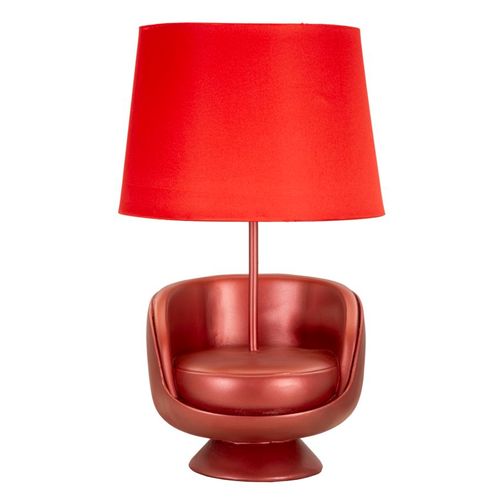 Lampe à Poser Vintage Rouge En Résine Avec Abat-jour Tissu 26x43 Cm
