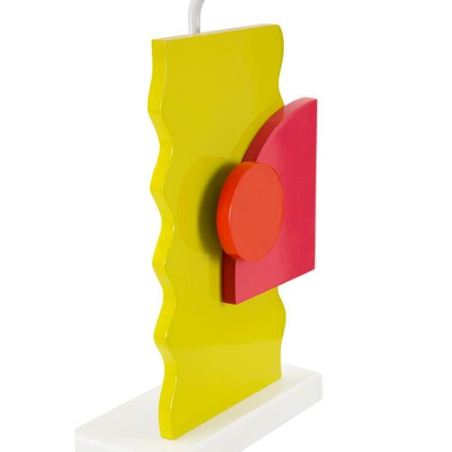 Lampe à Poser Bois Art Futuriste Multicolore Avec Abat-jour Orange 30x60,5 Cm