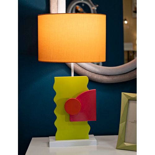 Lampe à Poser Bois Art Futuriste Multicolore Avec Abat-jour Orange 30x60,5 Cm