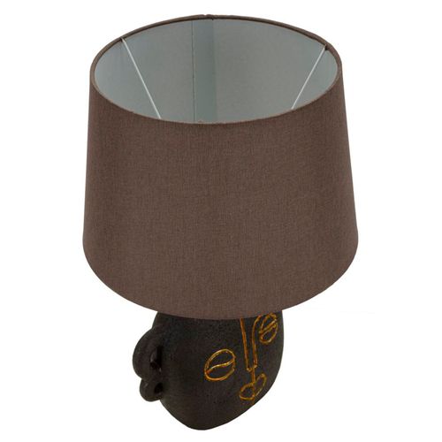 Lampe à Poser Résine Visage Tribal Avec Abat-jour Gris 30,5x46 Cm