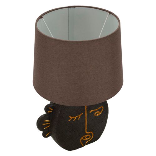 Lampe à Poser Résine Visage Tribal Élégante Avec Abat-jour Gris 27,5x39,5 Cm