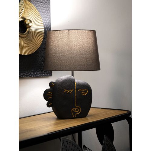 Lampe à Poser Résine Visage Tribal Élégante Avec Abat-jour Gris 27,5x39,5 Cm