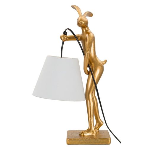 Lampe à Poser Résine Lapin Doré Avec Abat-jour Blanc 26x16x47 Cm