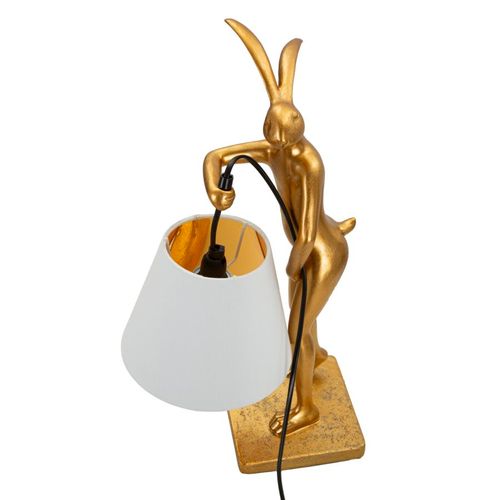 Lampe à Poser Résine Lapin Doré Avec Abat-jour Blanc 26x16x47 Cm