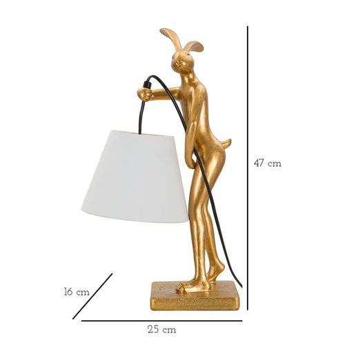 Lampe à Poser Résine Lapin Doré Avec Abat-jour Blanc 26x16x47 Cm