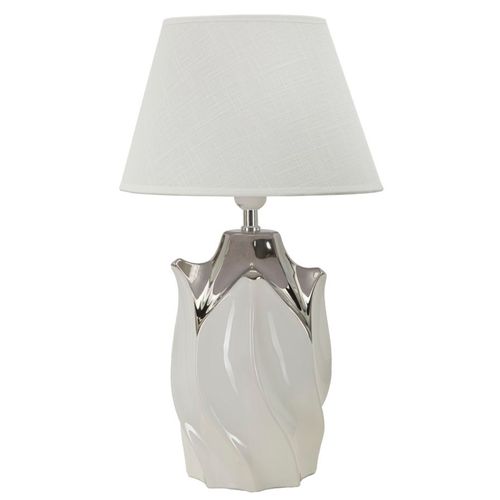 Lampe à Poser Céramique Blanche Et Argent Avec Abat-jour 30x30x51 Cm