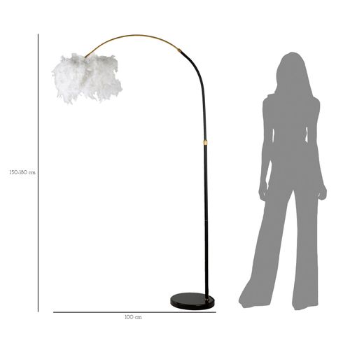 Lampadaire Arc Noir Ø100 Cm X 150-180 Cm Métal Et Plumes Synthétiques